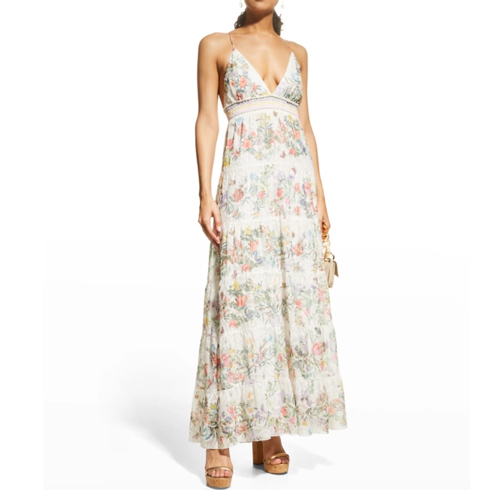 NWT $595 ALICE + OLIVIA Karolina Floral Embroidered Tiered Maxi Dress!